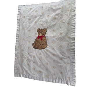 Custom Made Baby Quilt Teddy Bear Red Bow Ruffles Handmade USA